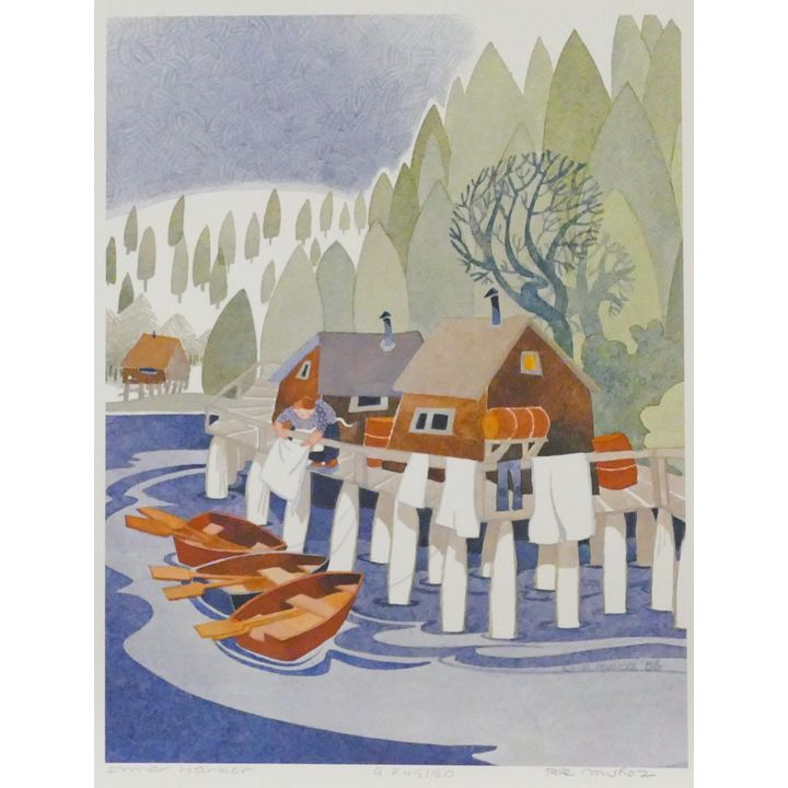 Rie Munoz ''Inner Harbor'' 1986 Signed Print 16'' x 13'' Sheet. Artist Proof.