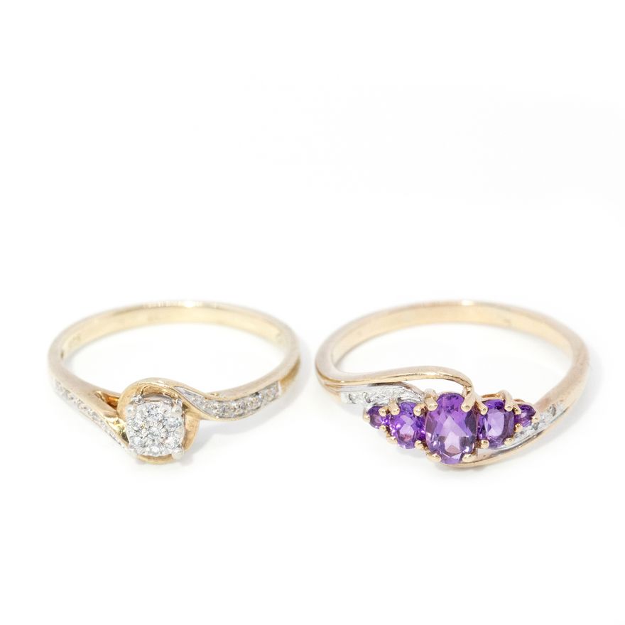 Amethyst & Diamond Rings 9ct Gold