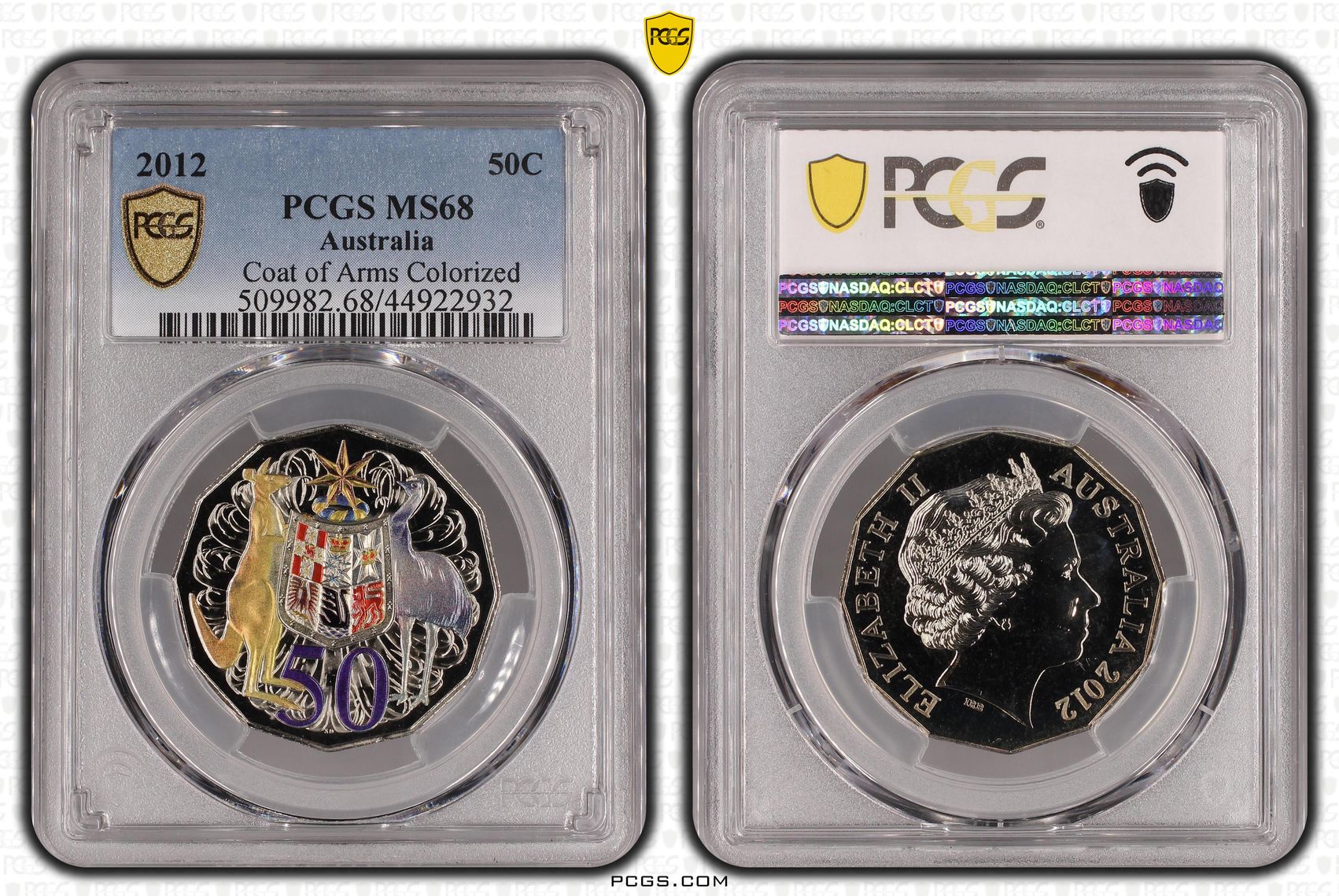 2012 Australian Fifty Cent, 50c Coat of Arms Colorized PCGS - MS68 -932