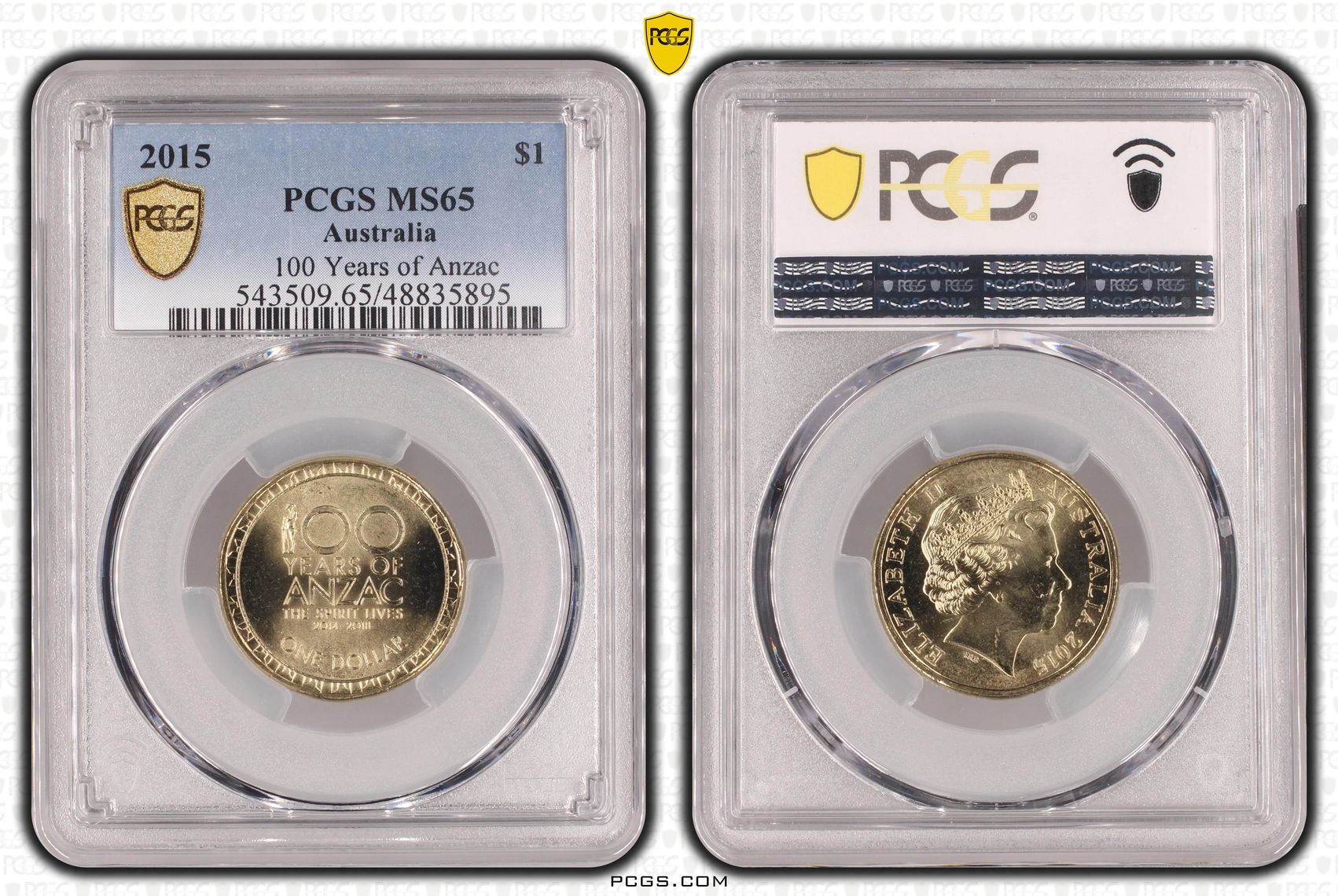 Elizabeth II, 100 Years of Anzac , One Dollar, 2015, PCGS MS65