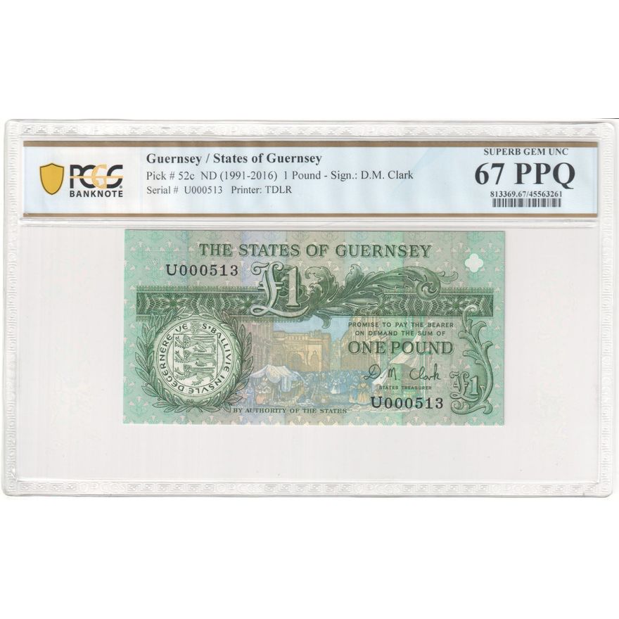 Guernsey, States of Guernsey, TDLR, Sign.: Clark, 1 Pound, ND (1991-2016), PCGS - Superb Gem UNC 67 PPQ