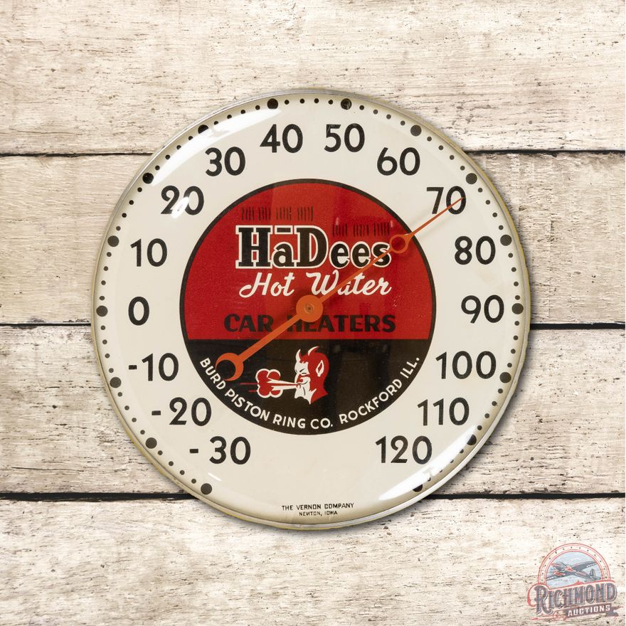 12" HaDees Hot Water Car Heaters Burd Piston Ring Co. Thermometer TAC 9