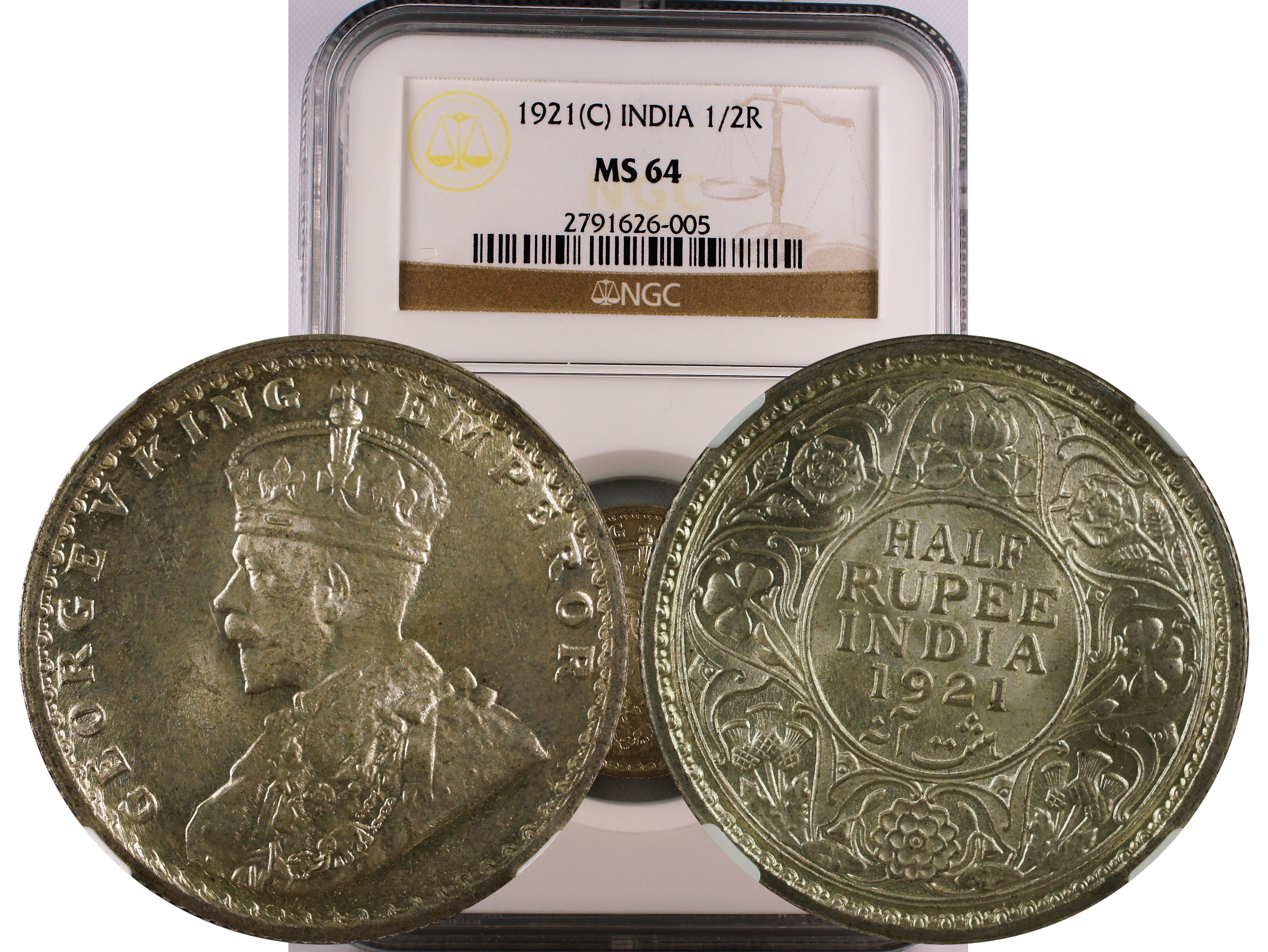 1921 C INDIA 1/2 RUPEE MS64