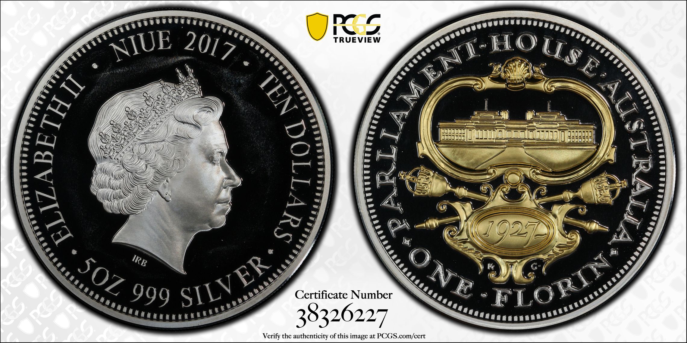 2017 Niue Ten Dollar, $10 Silver Proof 90 Ann. Canberra Florin PCGS - PR64DCAM -227
