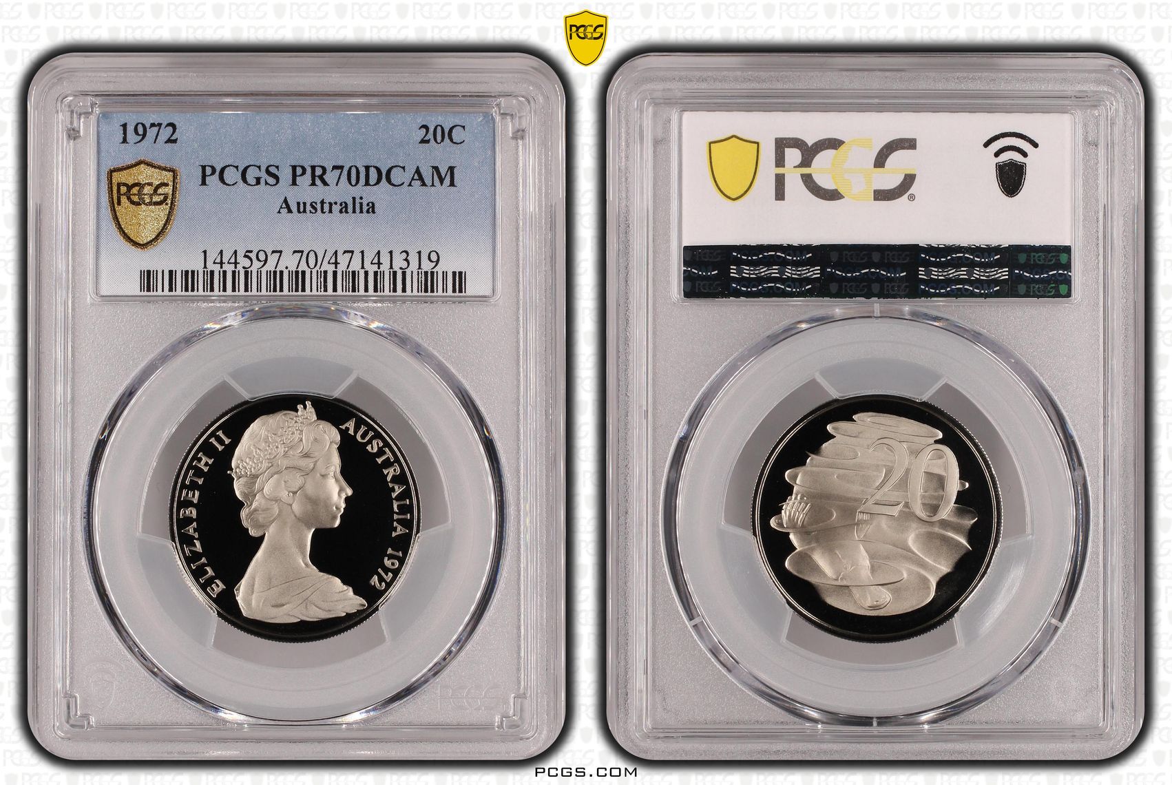 Elizabeth II, Pop 5/0, Twenty Cent, 1972, PCGS PR70DCAM
