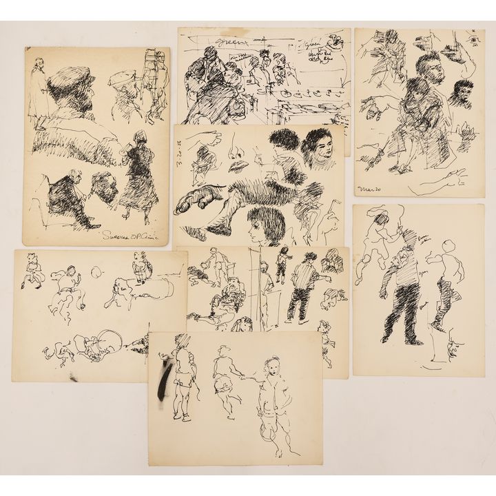 8pc William Cumming Ink Figure Studies on Paper 10''x14'' Largest