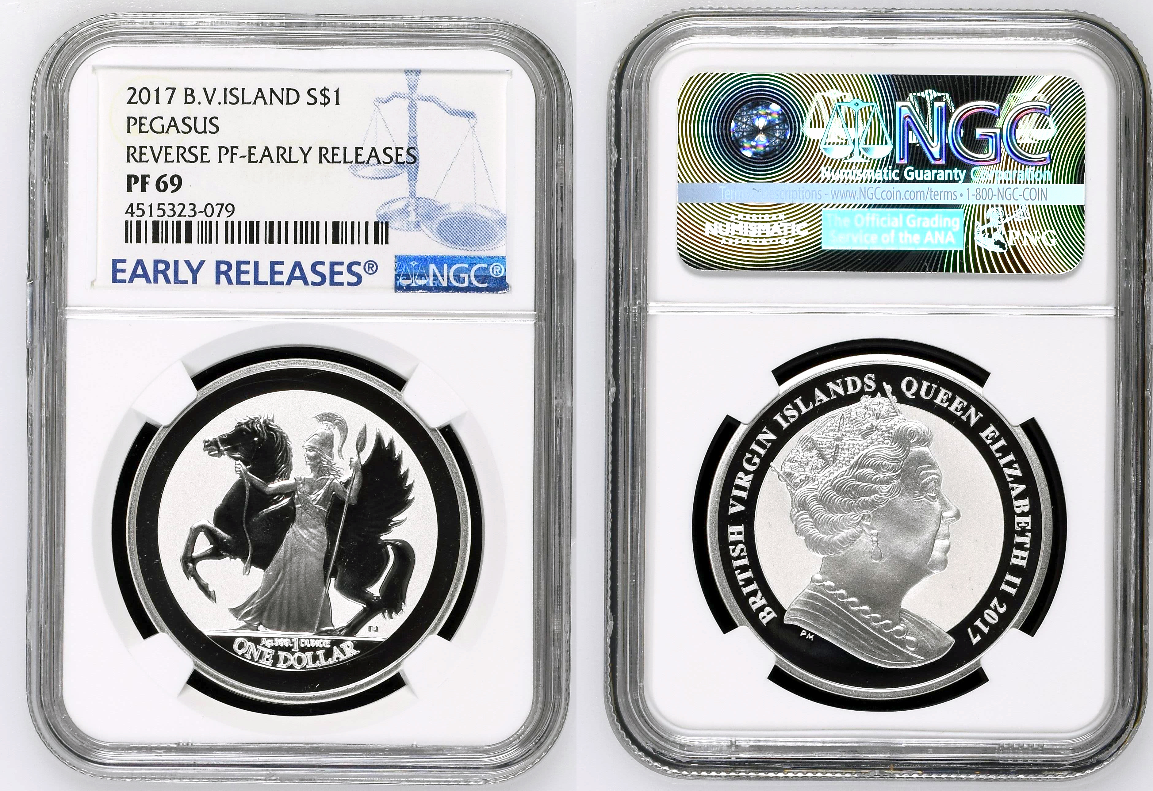 British Virgin Islands, Pegasus, One Dollar, 2017PM, NGC RP 69
