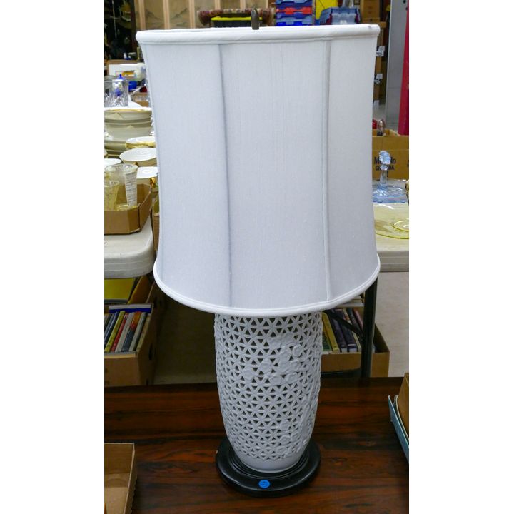 Mid Century Chinese Pierced Blanc de Chine Lamp 32''