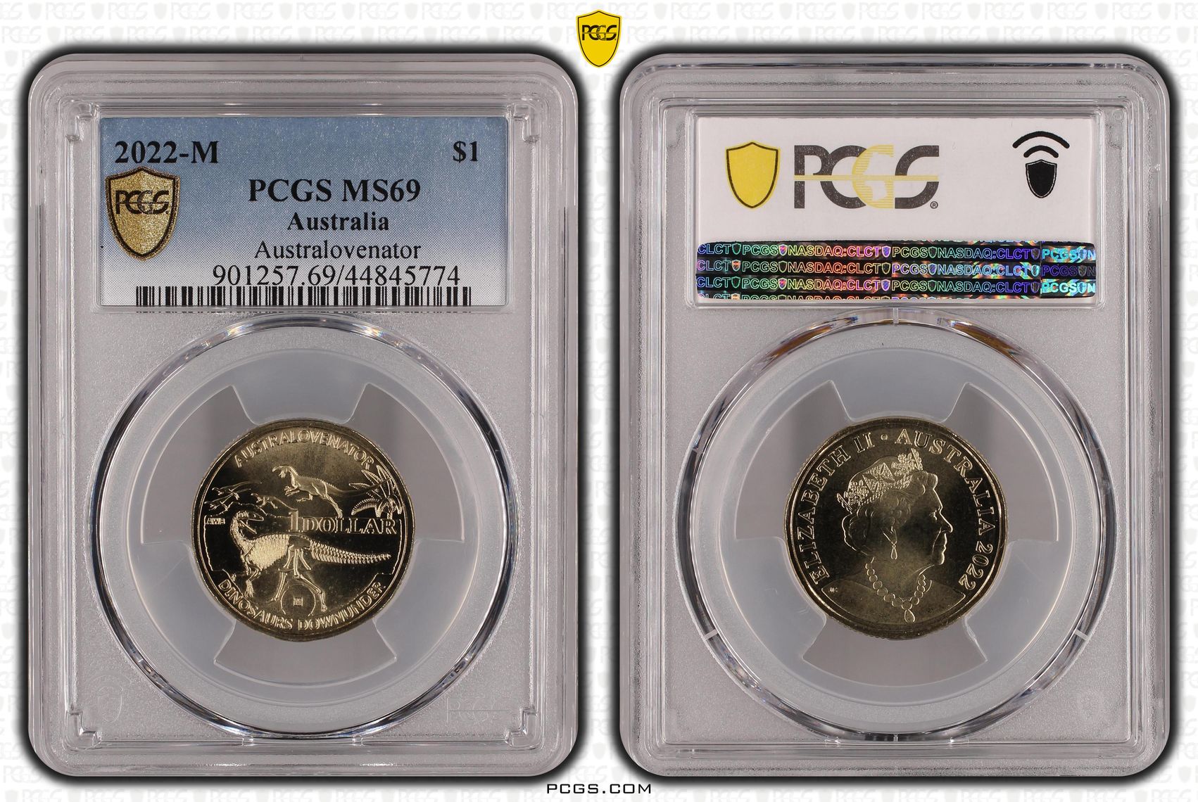 Australovenator - Privy Mark, One Dollar, 2022-M POP Report 14/0, PCGS MS 69
