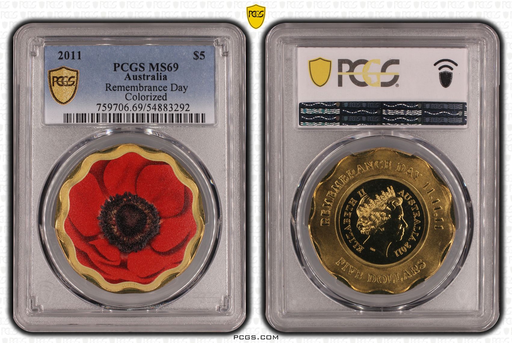 Remembrance Day Colorized, Five Dollar, 2011, PCGS MS69