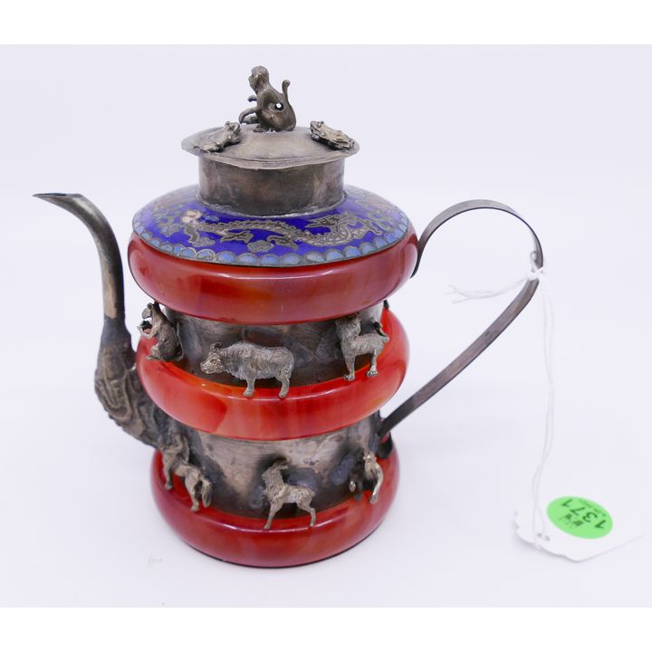 Chinese Enameled Metal Small Teapot- 5''