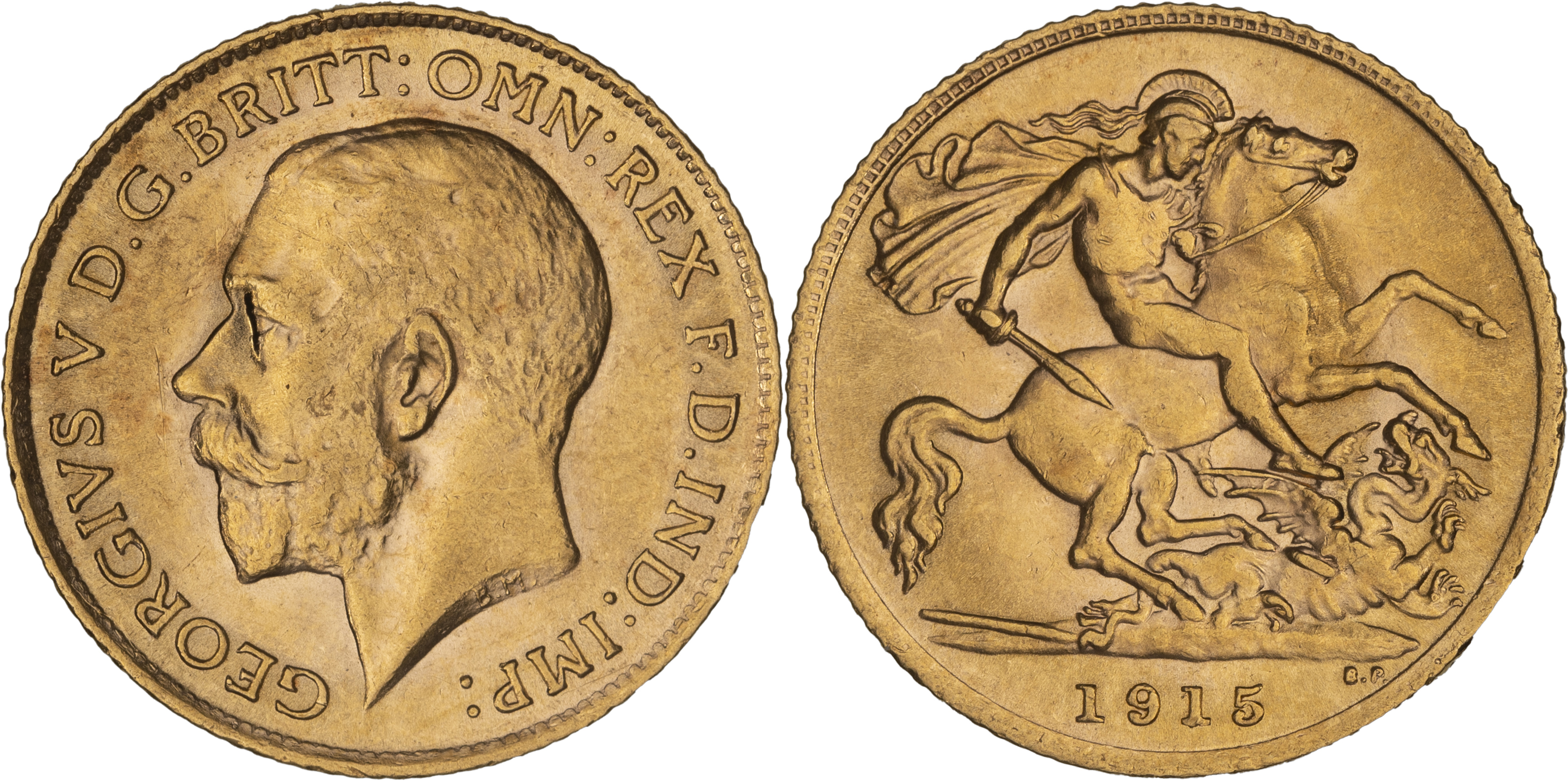 Great Britain, George V, St George Reverse, Half Sovereign, 1915, CHU