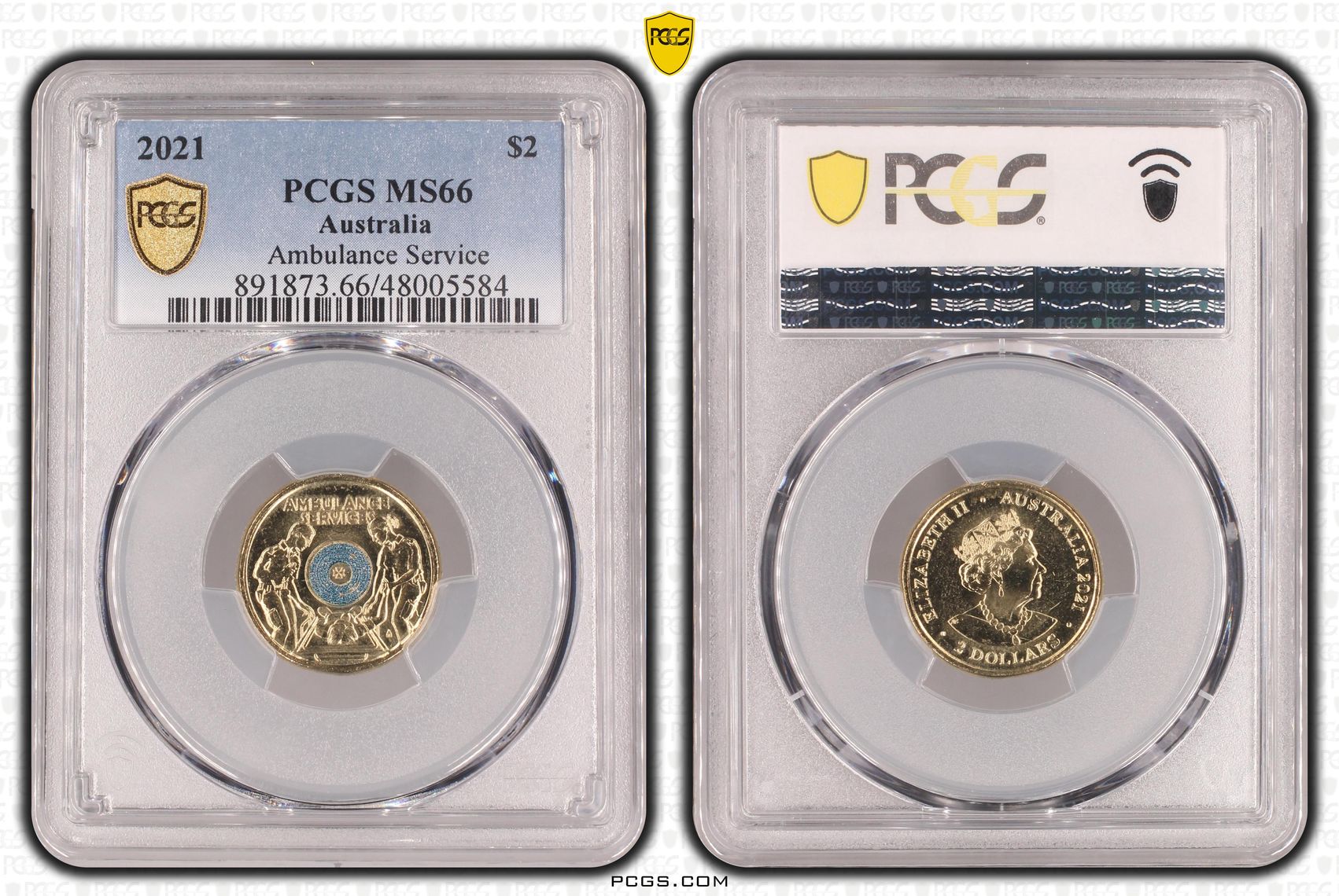 Ambulance Service - Colorized , Two Dollar, 2021, PCGS MS66