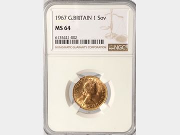 1967 ELIZABETH II PRE-DECIMAL GOLD SOVEREIGN MS64