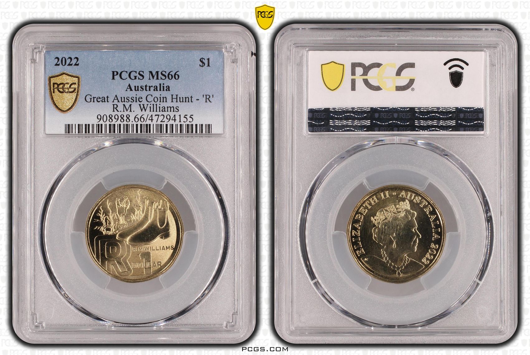 Great Aussie Coin Hunt - 'R', One Dollar, 2022 POP Report 2/1, PCGS MS 66
