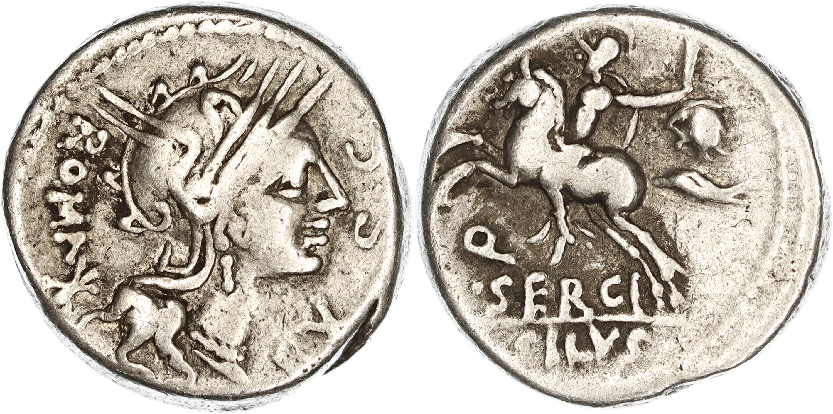 Roman Republic, M. Sergius Silus, Silver Denarius, 116-115 BC, gF-nVF