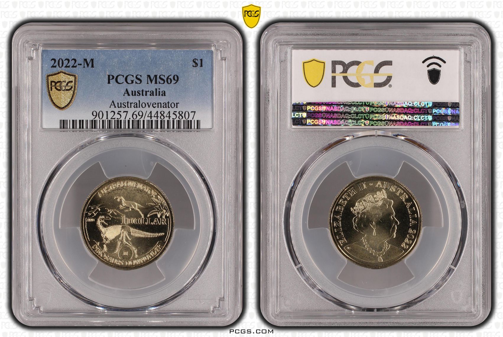 Australovenator - Privy Mark, One Dollar, 2022-M POP Report 14/0, PCGS MS 69