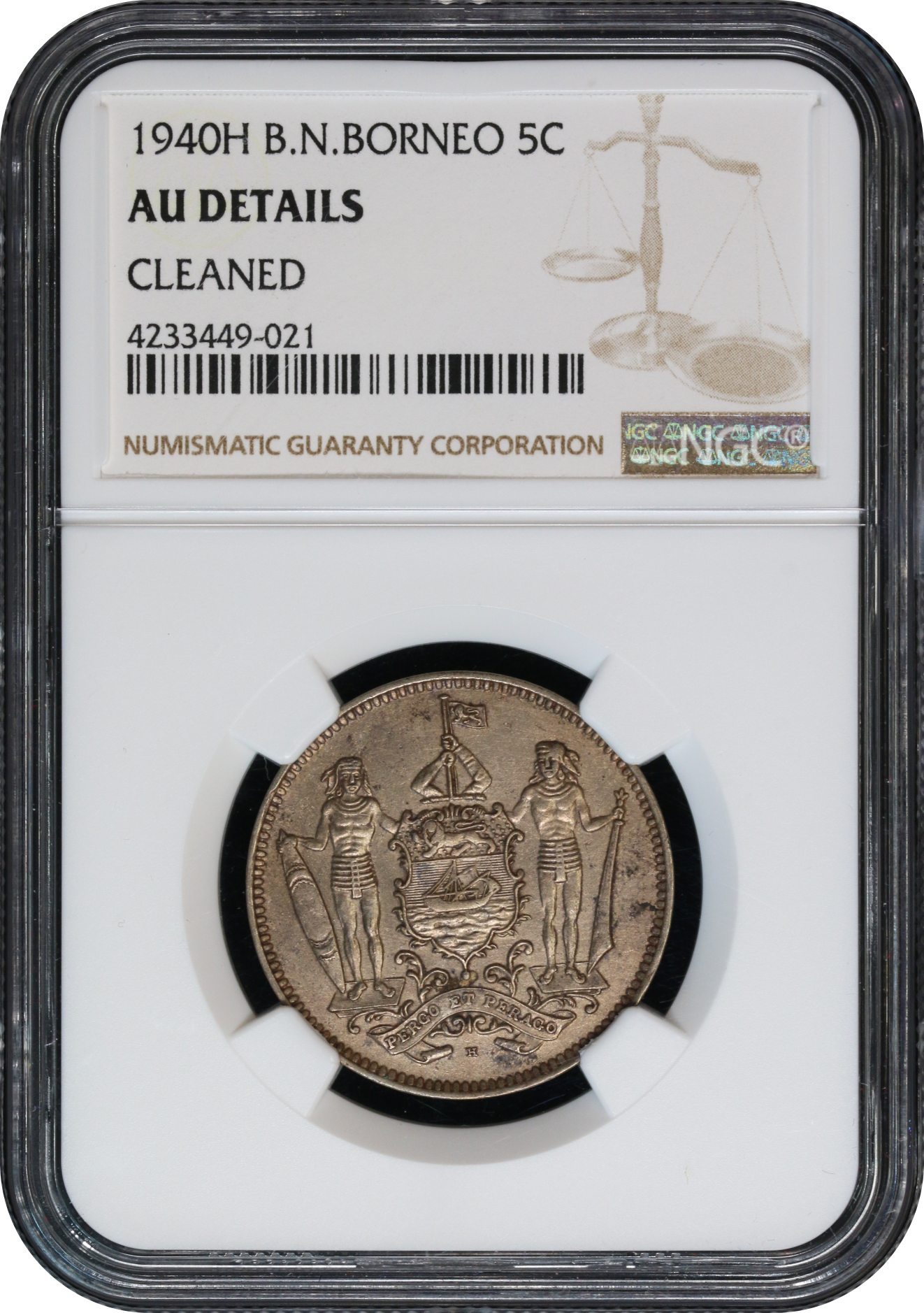 British North Borneo 1940H 5 Cents NGC AU Details Cleaned