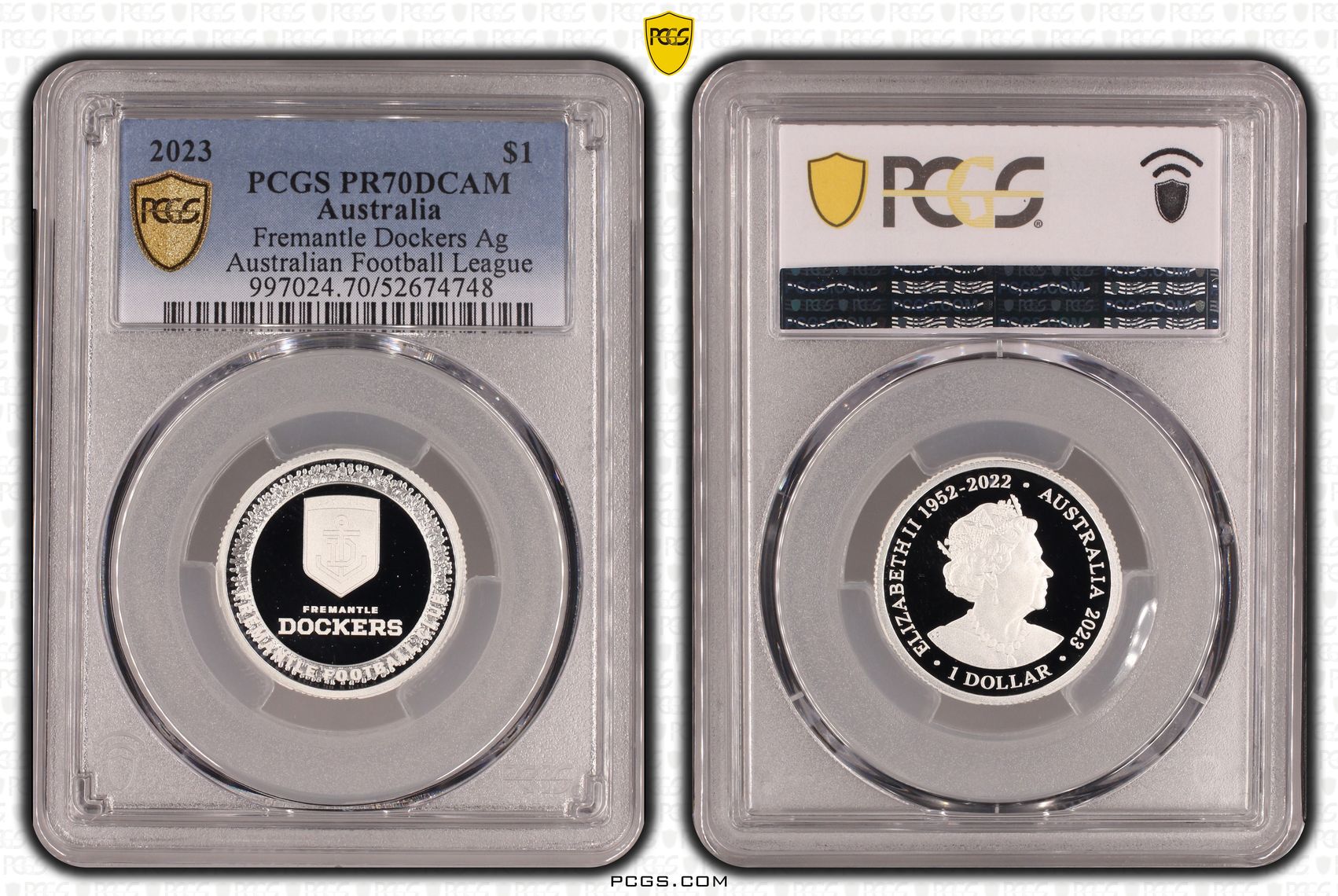 Fremantle Dockers Silver Australian Football League, POP 1/0, One Dollar, 2023, PCGS PR70DCAM