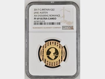 2017 'JANE AUSTEN' PROOF GOLD 2 POUND COIN PR69 UCAM