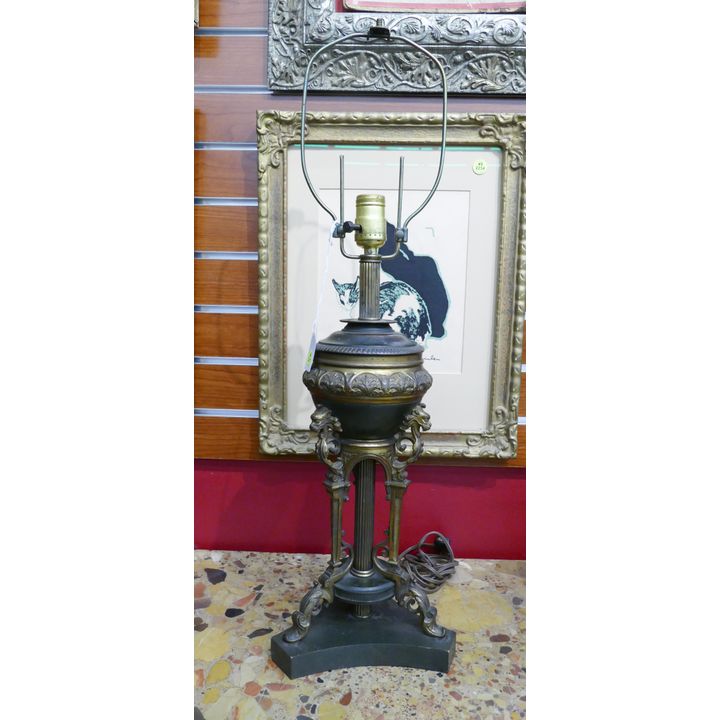 Antique Gilt Bronze Column Table Lamp- 27''