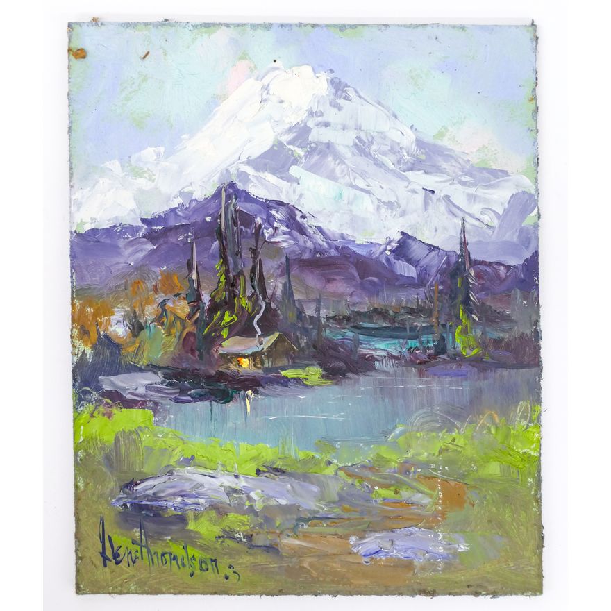 Gene Amondson ''Rainier Looms'' Oil on Masonite 10''x8''