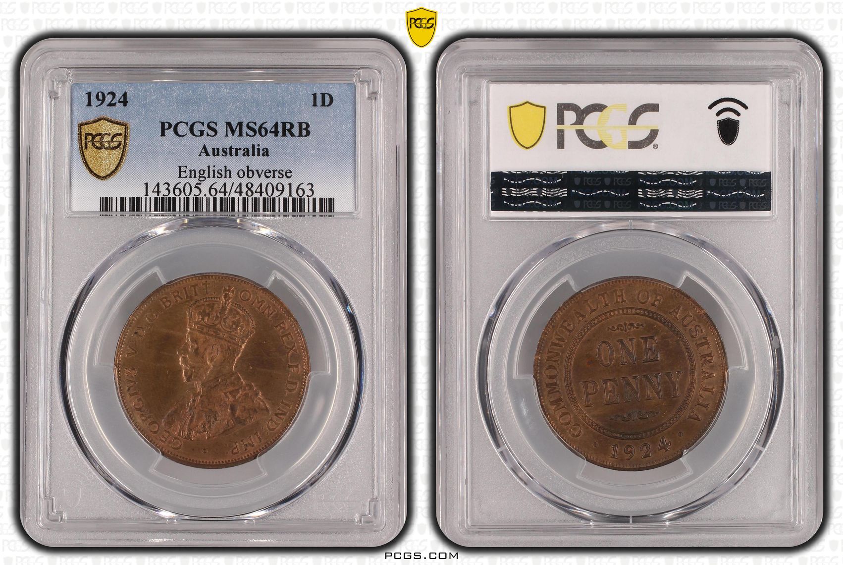 George V, English obverse, Penny, 1924, PCGS MS64RB