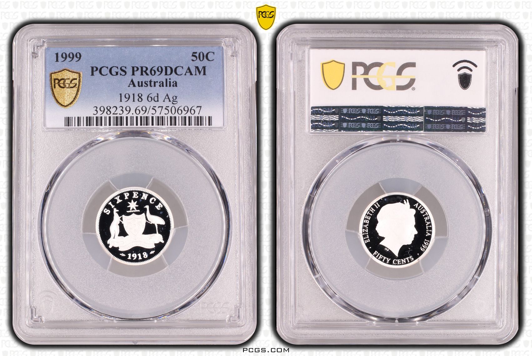 1918 6d Silver, Fifty Cent, 1999, PCGS PR69DCAM
