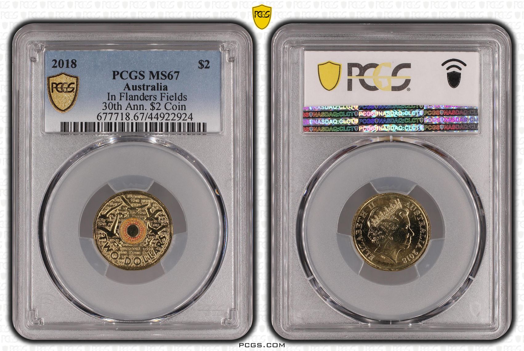 2018 Australia Two Dollar, $2 Remembrance Day In Flanders Fields 30th Ann. $2 Coin PCGS - MS67 -924