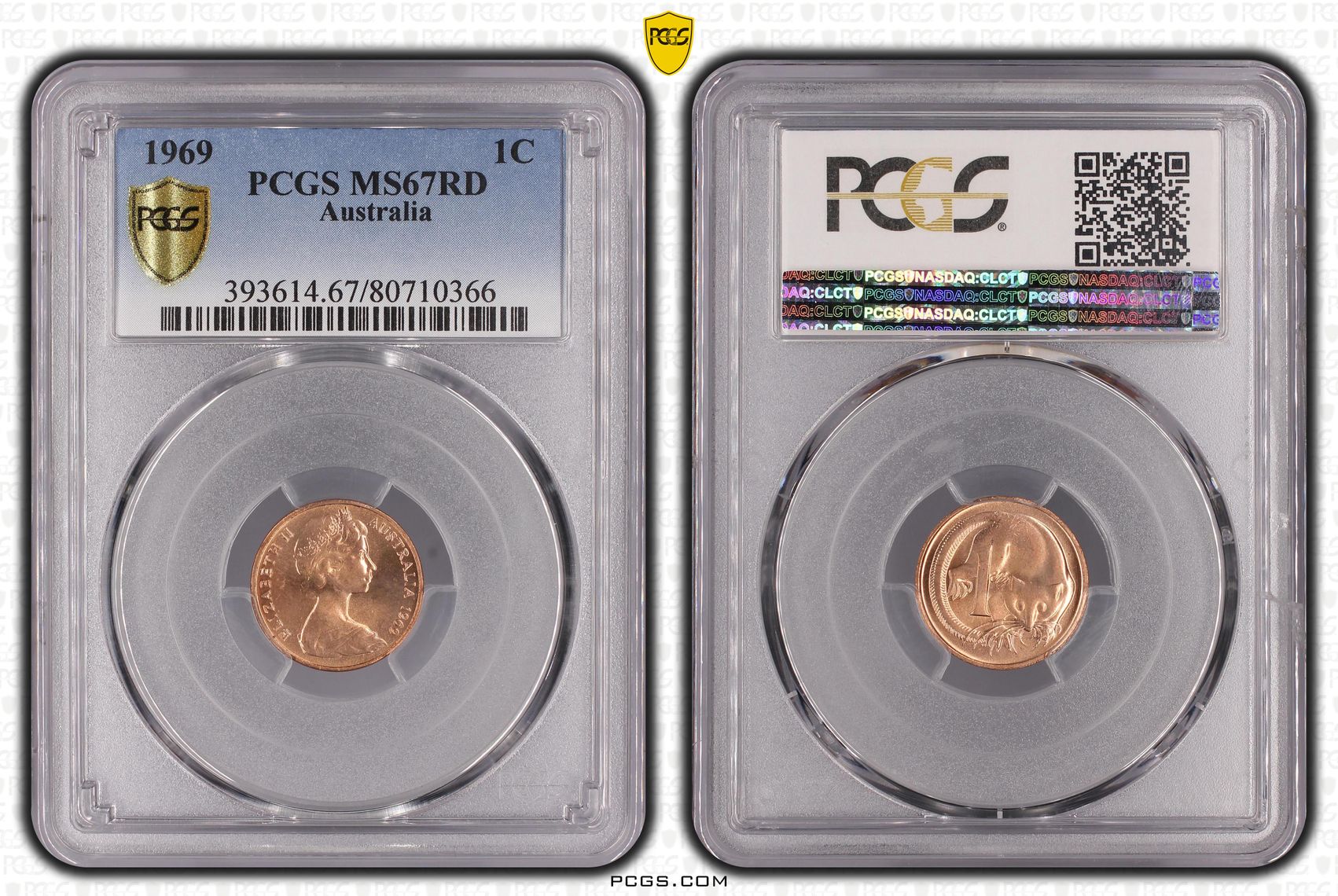 Elizabeth II, One Cent, 1969, PCGS MS67RD