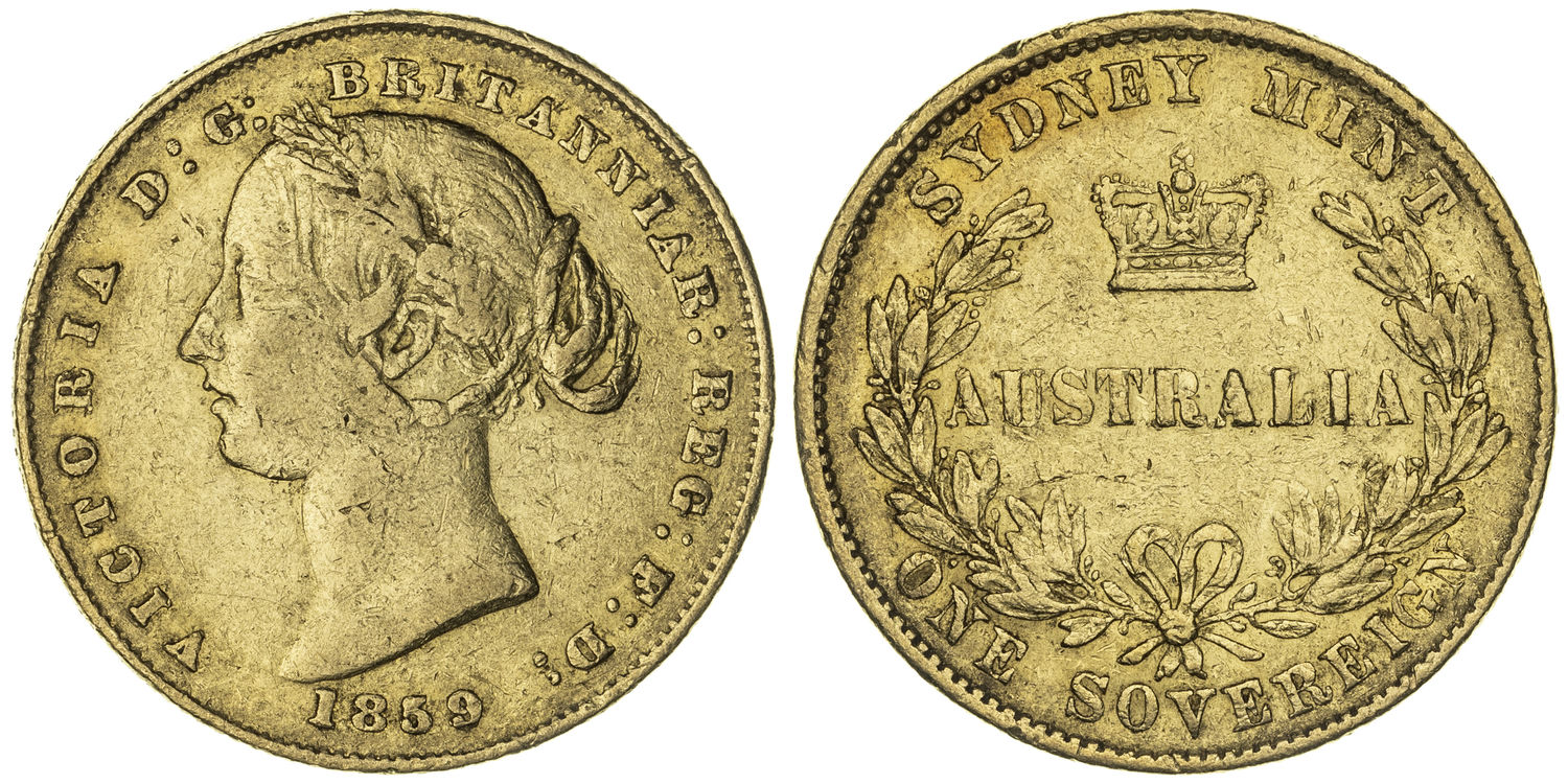 Victoria, Sydney Mint Reverse - Type II, Sovereign, 1859, Fine