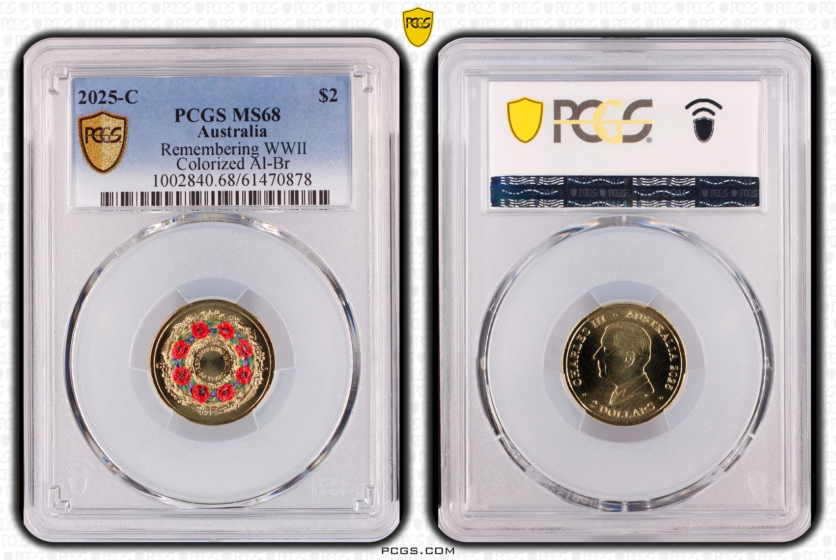 Remembering WWII Colourised AlBr, Two Dollar, 2025-C, PCGS MS68