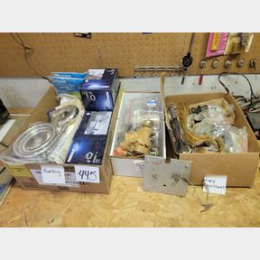 3 Boxes new and used electrical plumbing items