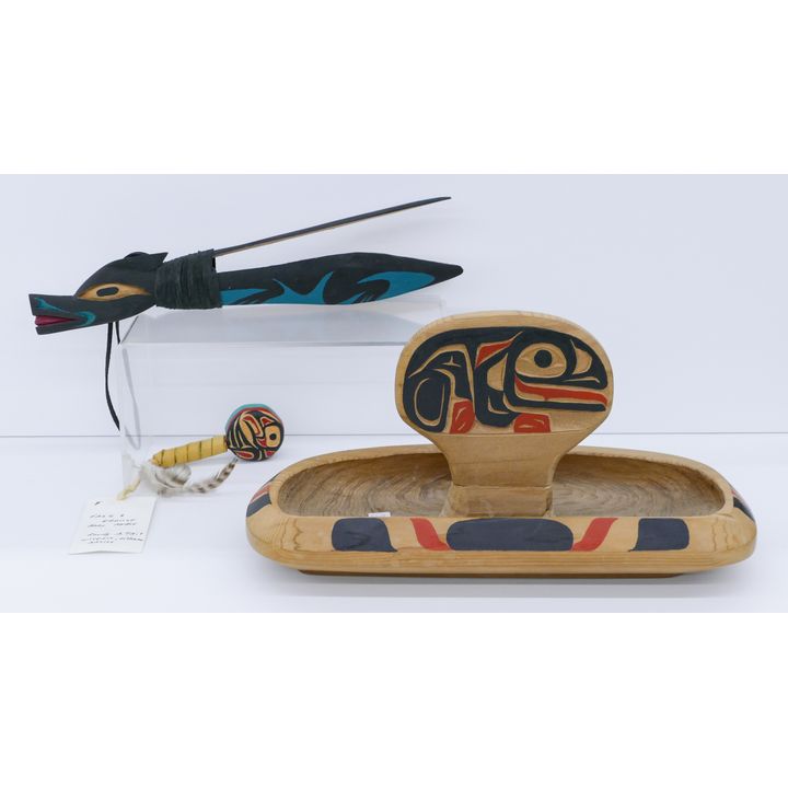 3pc Northwest Coast Artist Signed Cedar Objects