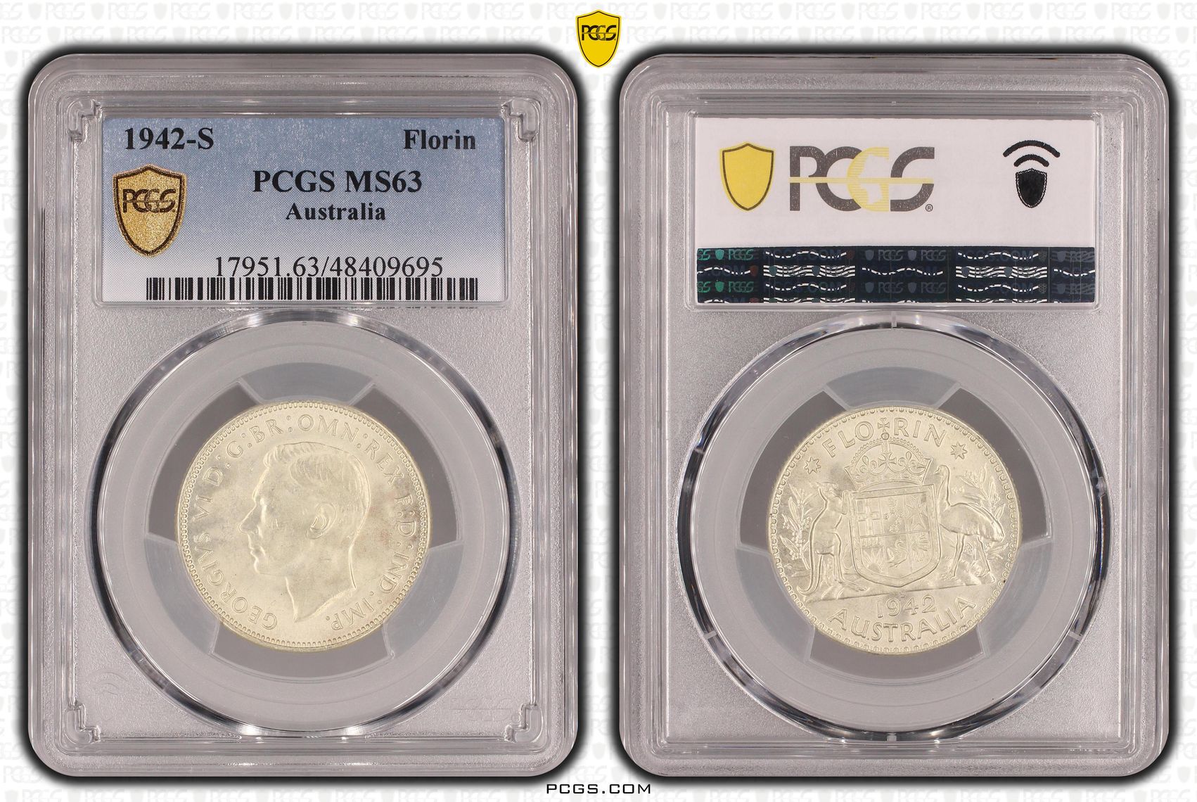 George VI, Florin, 1942-S, PCGS MS63
