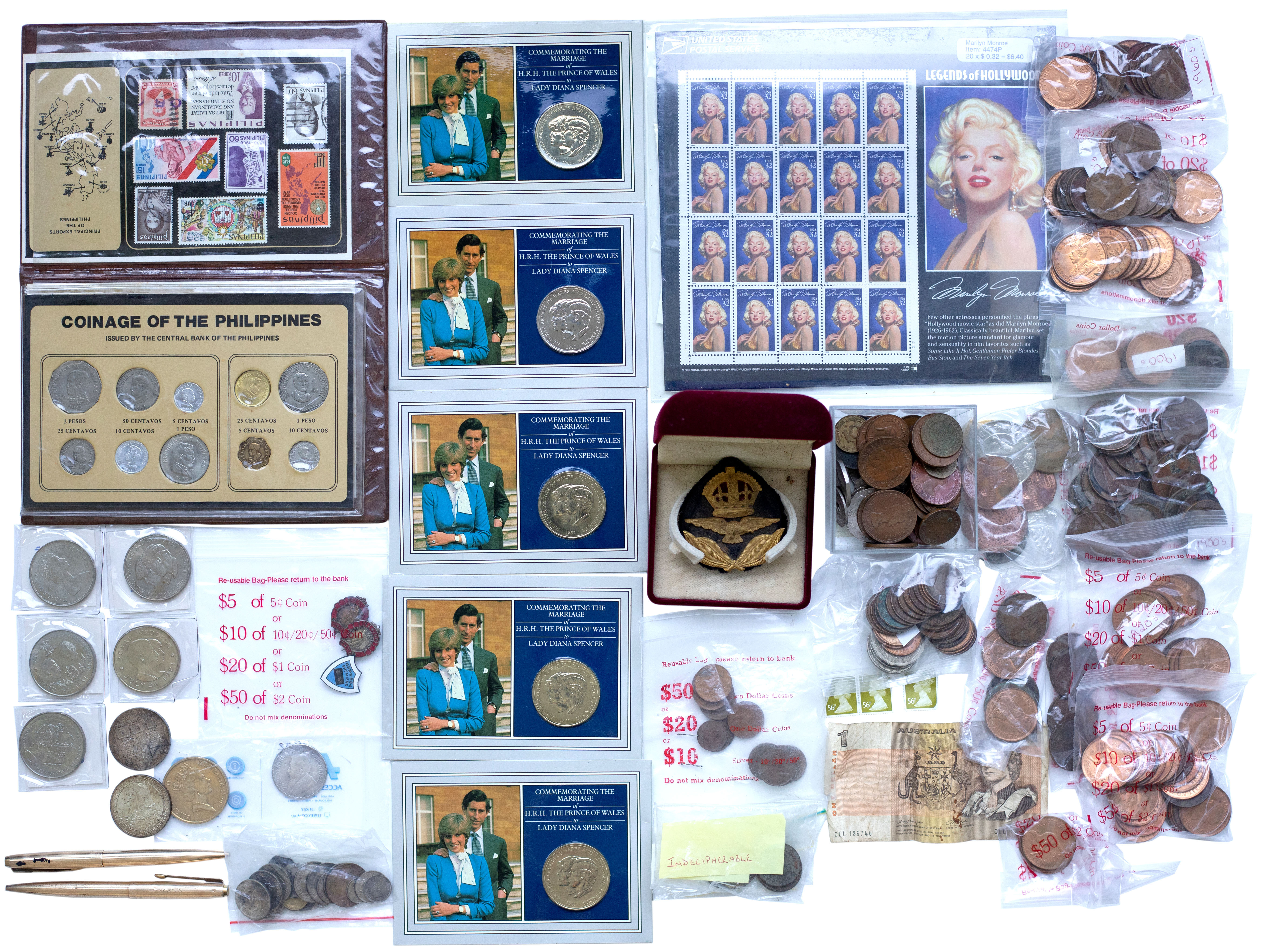 Collection of Australian & World Stamps & Coins