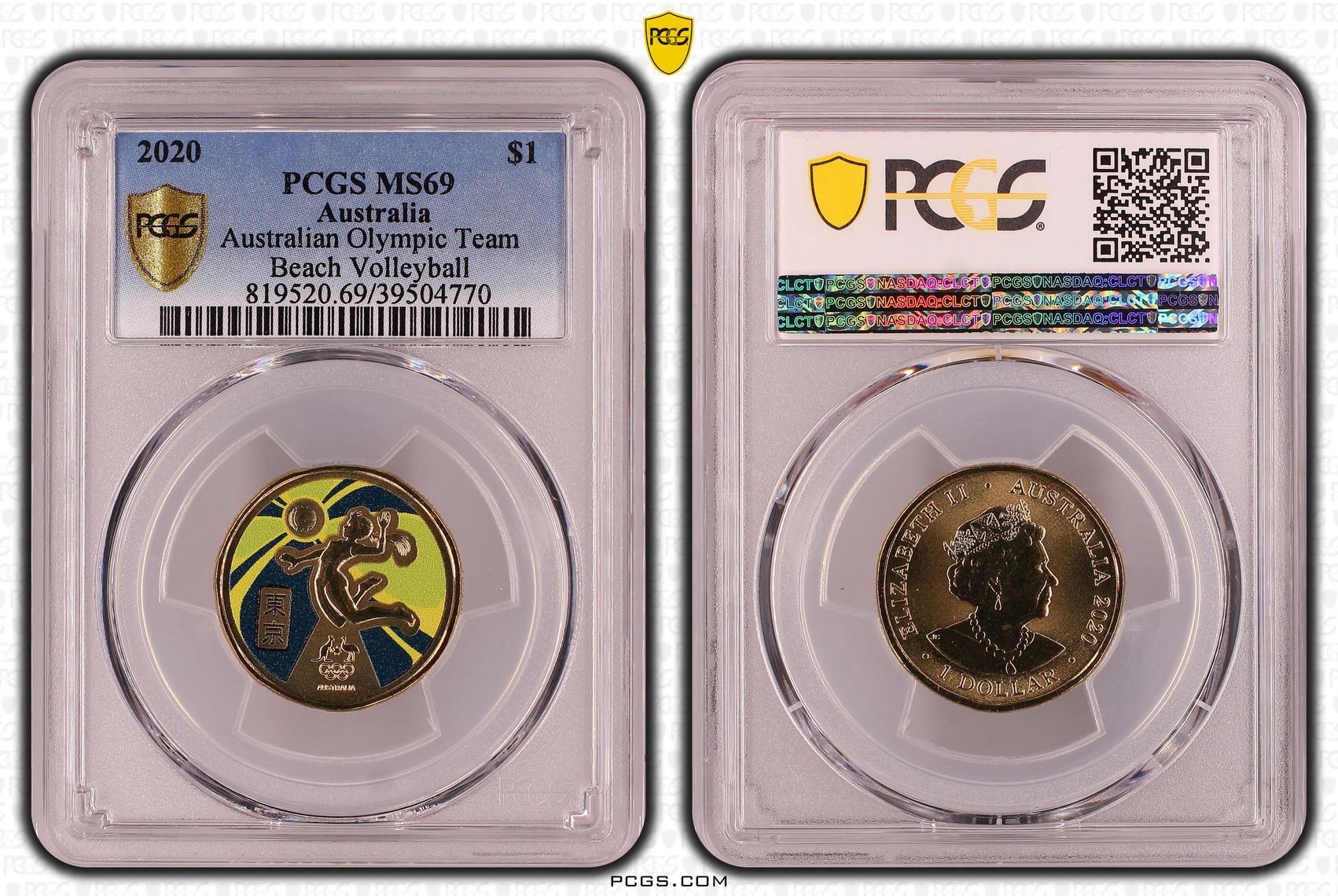 478 · Australian Olympic Team - Beach Volleyball Colorized, POP 11/0, One Dollar, 2020, PCGS MS69