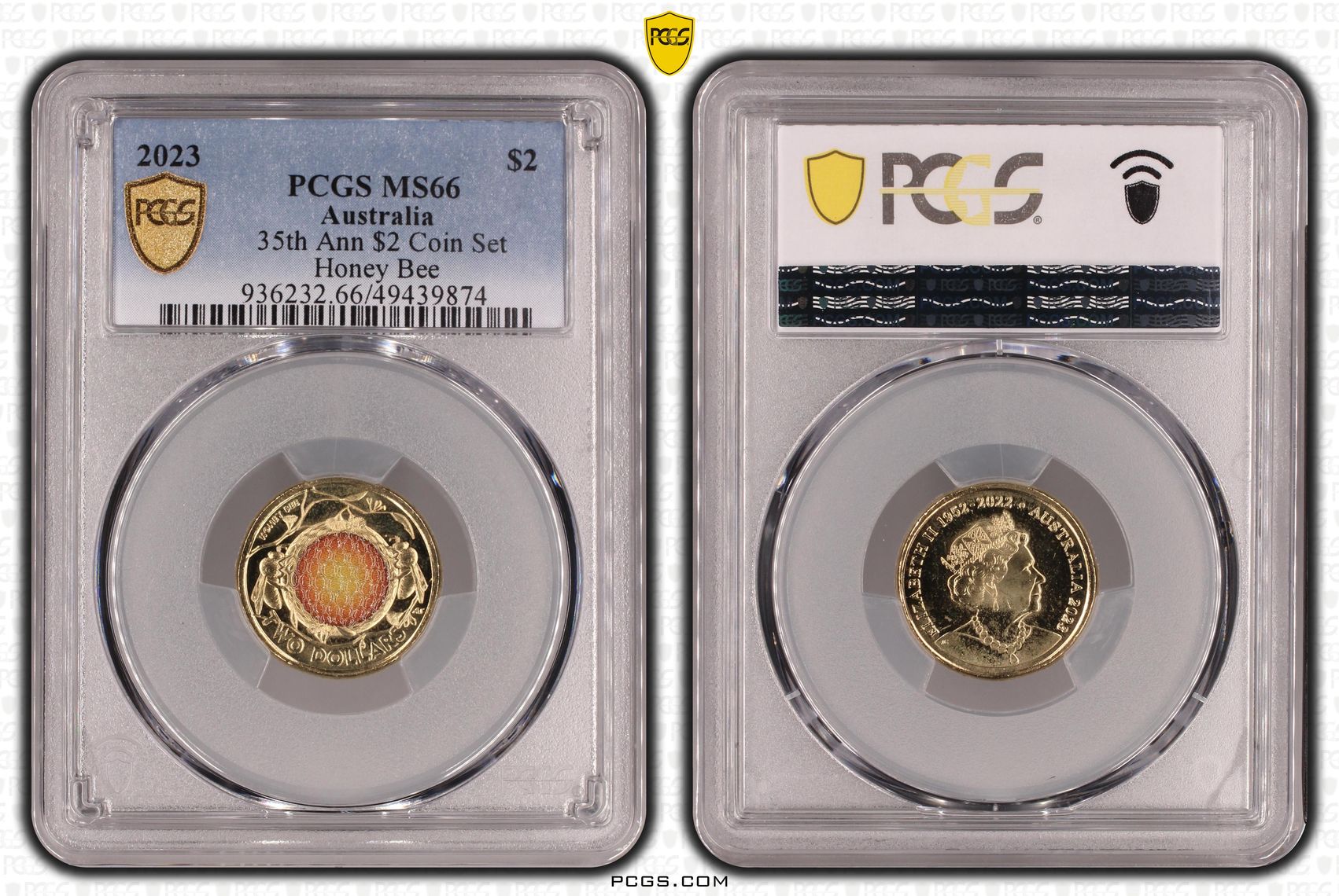 Elizabeth II, 35th Ann $2 Coin Set Colorized Honey Bee , Two Dollar, 2023, PCGS MS66