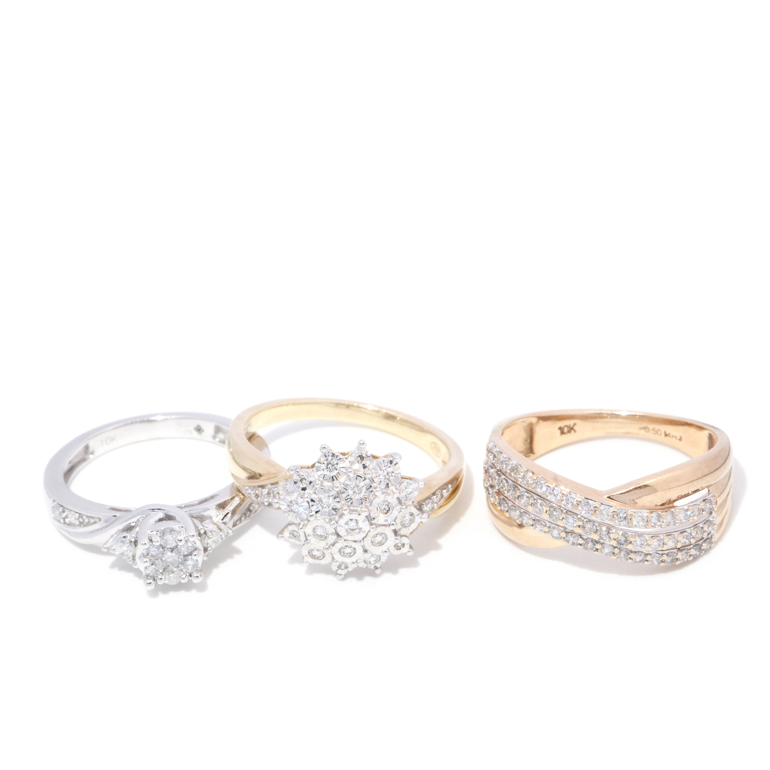 3 Gold and Diamond Rings