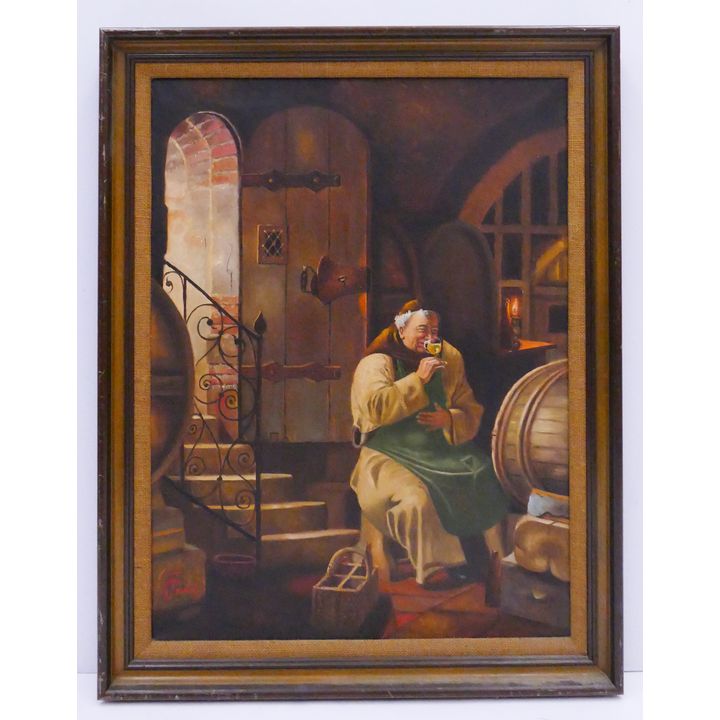 Monk in Beer Cellar Painting Framed- 36x28''