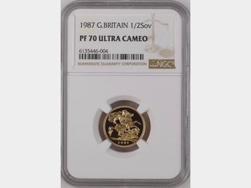 1987 ELIZABETH II GOLD HALF SOVEREIGN PF70 UCAM TOP POP! JUST 67 WITH NGC GRADED AT THIS.
