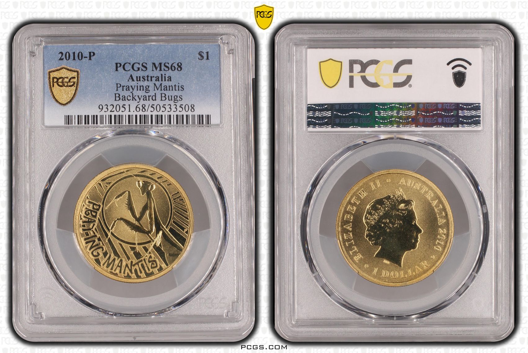 Praying Mantis, One Dollar, 2010-P, PCGS MS68
