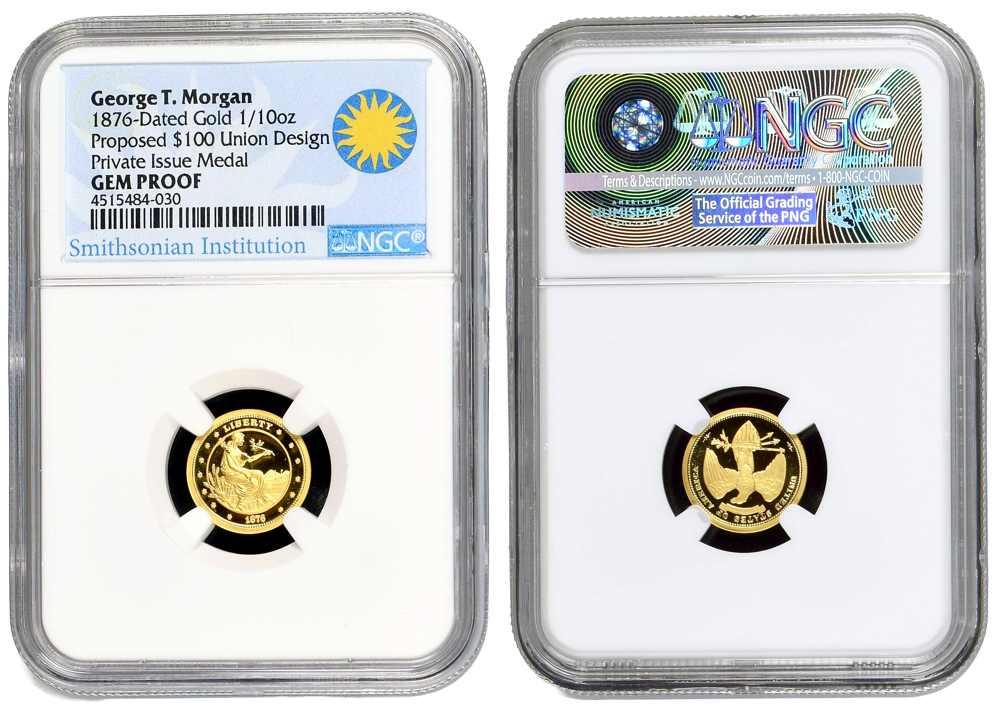 United States, George T. Morgan, Proposed Union Design, One Hundred Dollars, 1876, NGC GEM PROOF