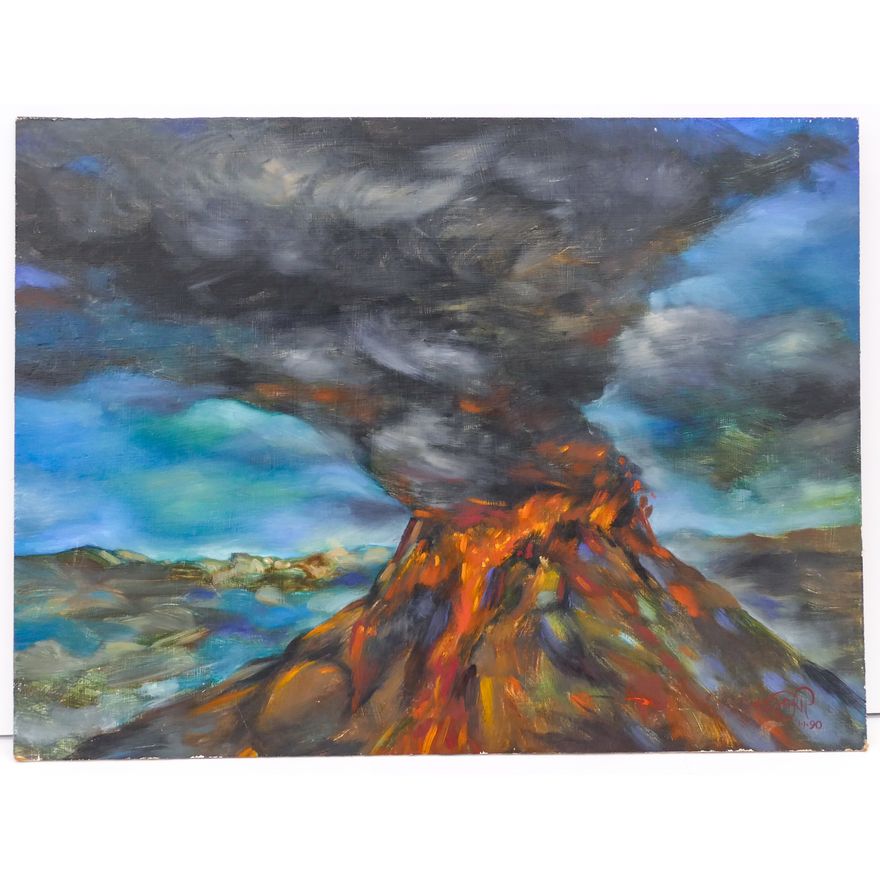 Mike Osborne ''Eruption'' Signed 1990 Oil on Board 18''x24''