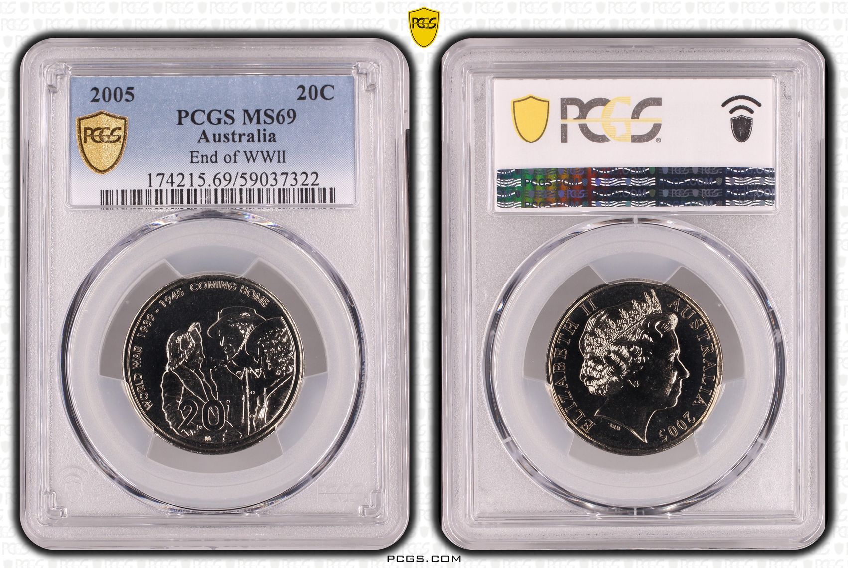 End of WWII, Twenty Cent, 2005, PCGS MS69