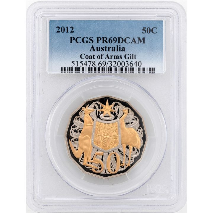 2012 Australia Fifty Cent, 50c Coat of Arms Gilt PCGS - PR69DCAM -640
