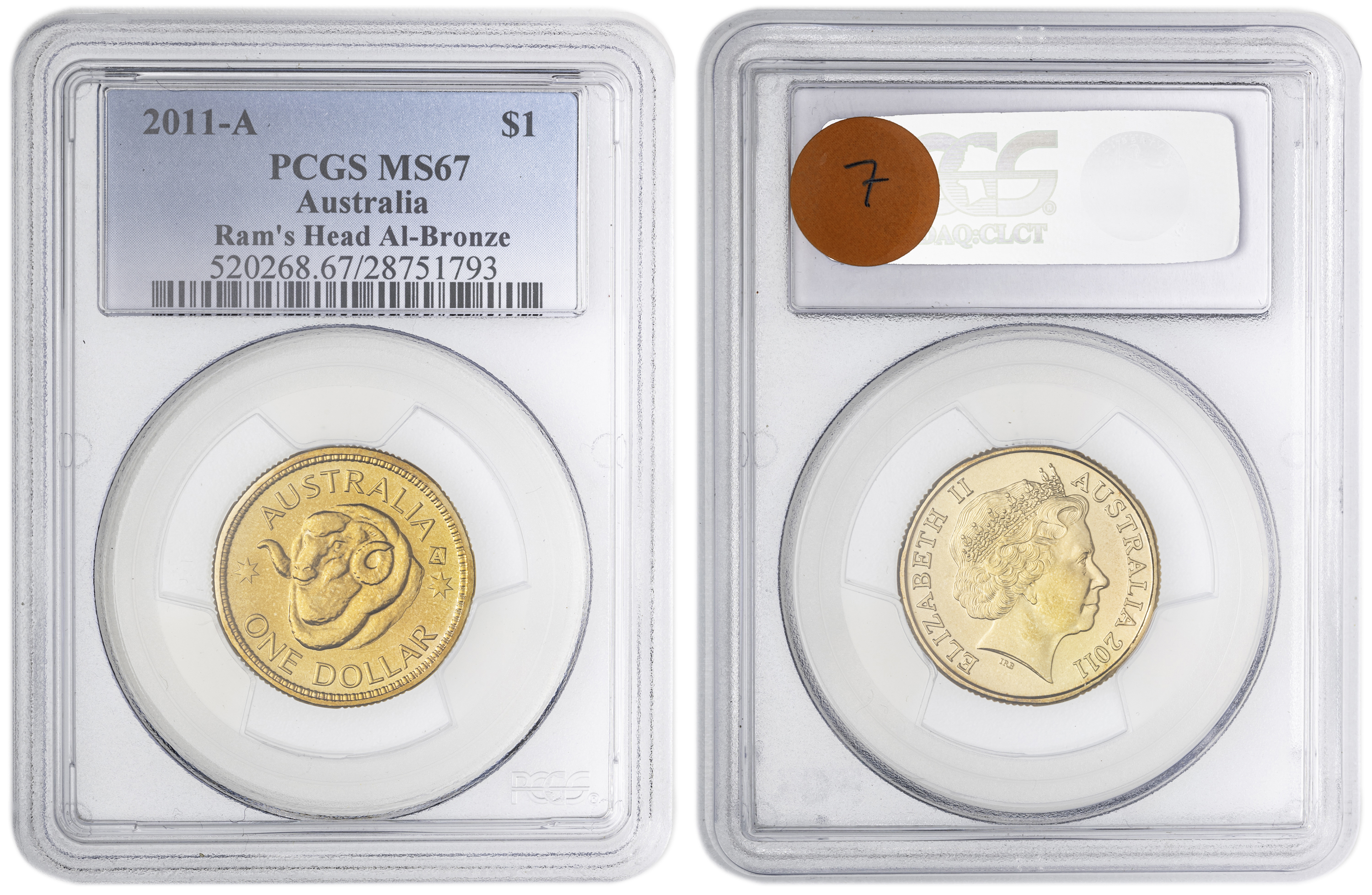 Ram's Head Al-Bronze , One Dollar, 2011-A, PCGS MS67