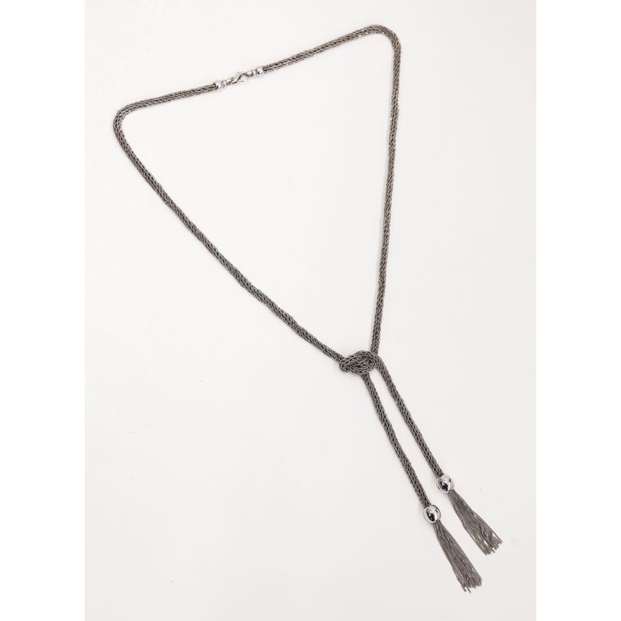 Italian 14k White Gold Mesh Lariat Necklace