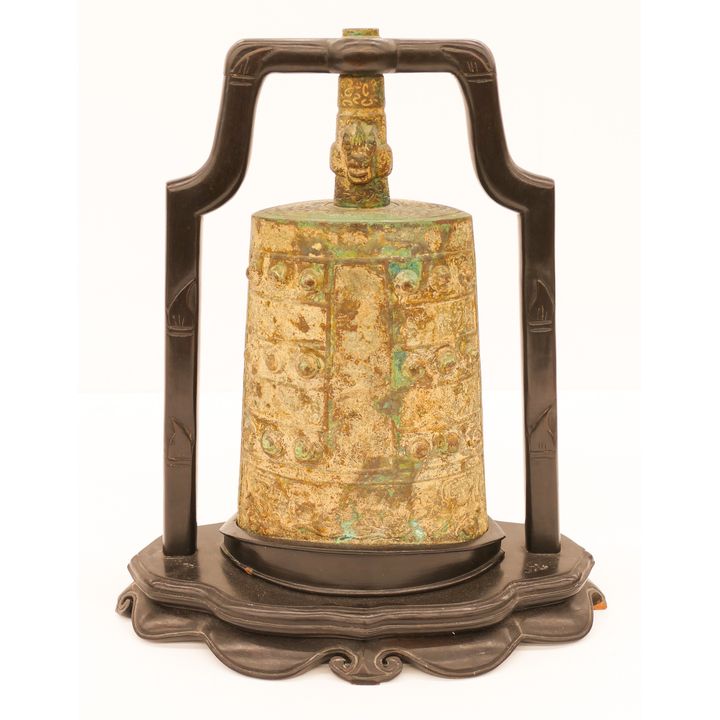 Chinese Qing Archaic Bronze Bell on Stand