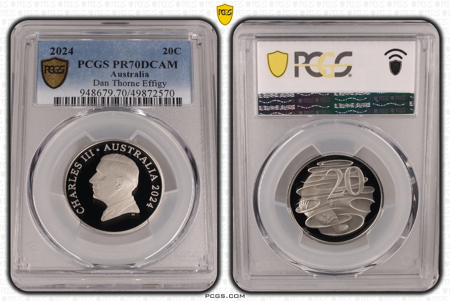 Charles III, Dan Thorne Effigy, POP 30/0, Twenty Cent, 2024, PCGS PR70DCAM